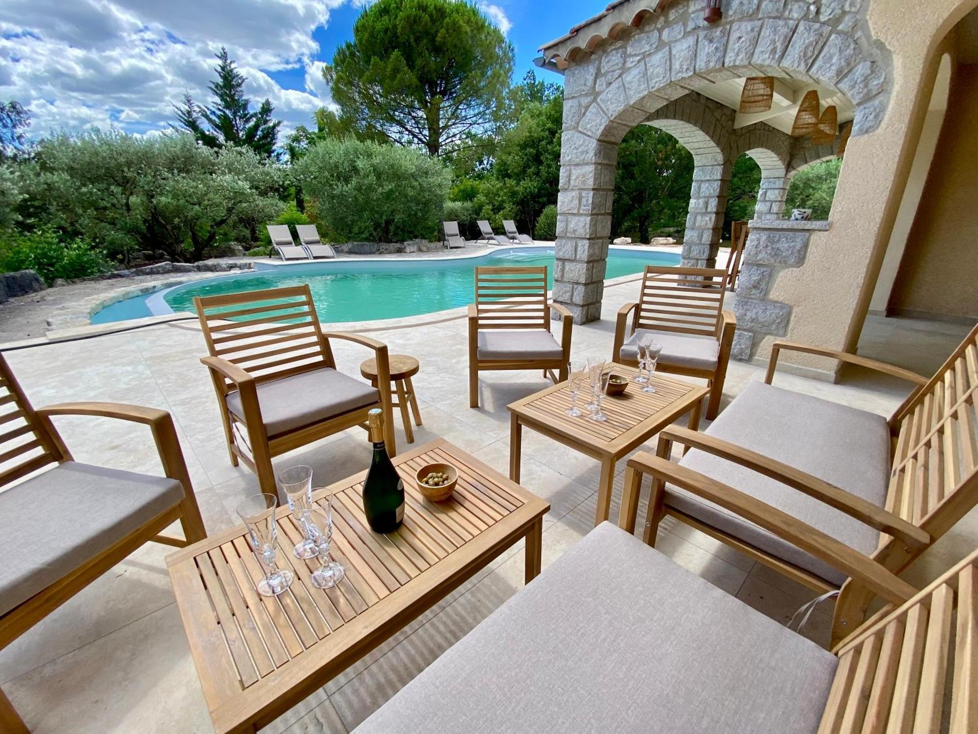 Maison Pour 12P, Piscine A Debordement Chauffee D'Avril A Octobre Inclus Ruoms Kültér fotó